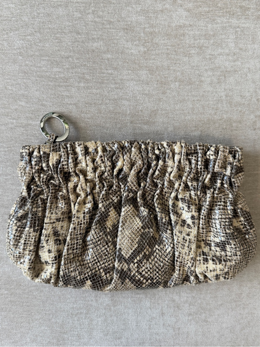 Michael Kors Ruched Snake-Print Clutch in Beige and Brown - Picture 3 of 8